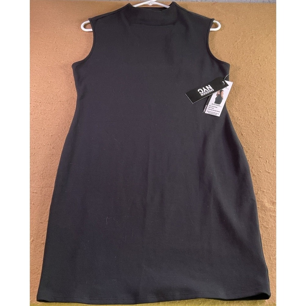 Madden NYC Black Open Back Mock Neck Mini Dress Womens L 12-14 NEW